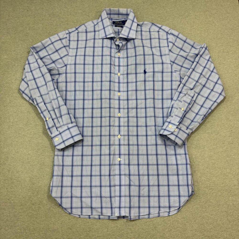 POLO Ralph Lauren Men's SLIM FIT Navy‎ Blue Check Dress Shirt 16 32/33 Medium